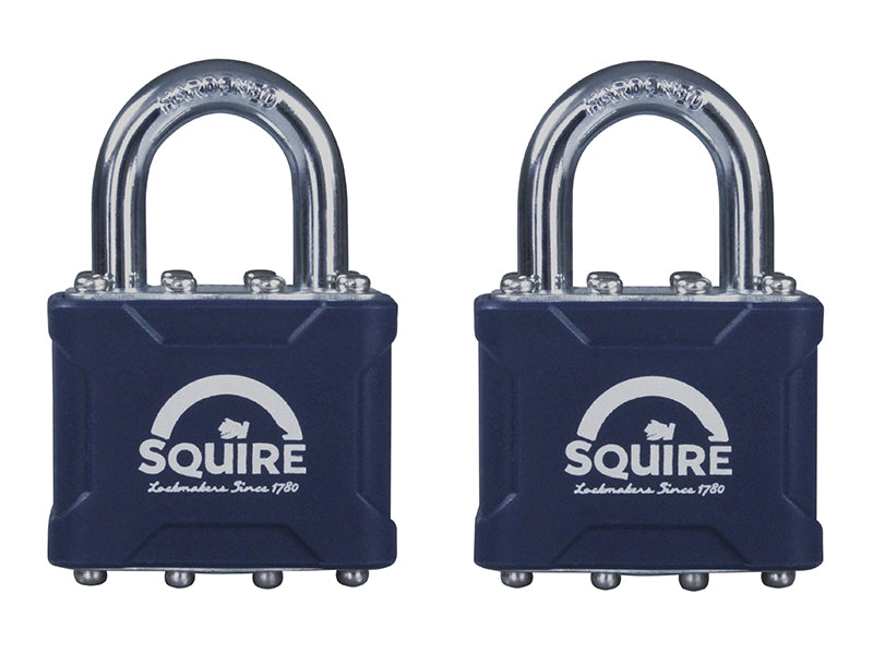 35T Stronglock Card (2) Padlocks 38mm Open Shackle Keyed, Squire