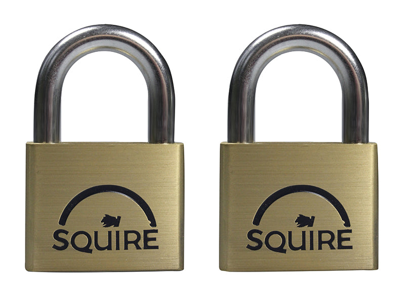 LN5T Lion Brass Padlocks 5-Pin 50mm Twin Pack, Squire