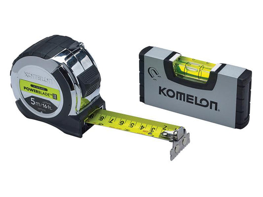 PowerBlade™ II Pocket Tape 5m/16ft (Width 27mm) with Mini Level, Komelon