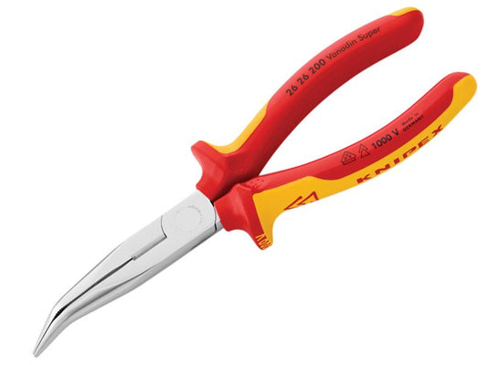 VDE Long Bent Snipe Nose Side Cutting Pliers 200mm, Knipex