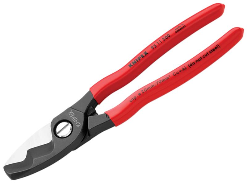 Cable Shears with Twin Cutting Edge PVC Grip 200mm, Knipex