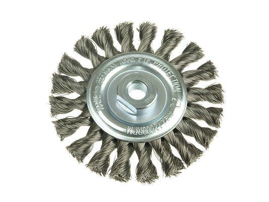 Knot Wheel Brush 125 x 14mm 22.2mm Bore, 0.50 Steel Wire, Lessmann