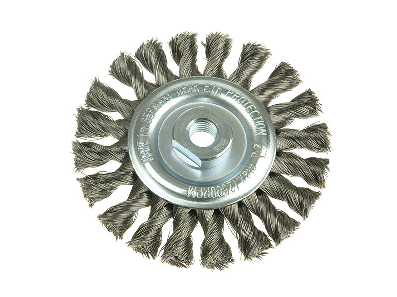 Knot Wheel Brush 100 x 12mm M14 Bore, 0.50 Steel Wire, Lessmann