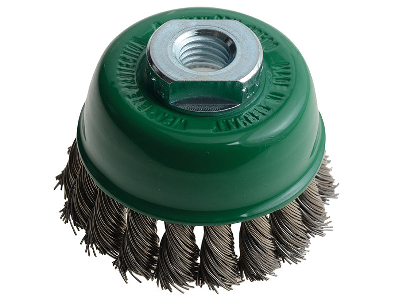 Knot Cup Brush 65mm M14x2.0, 0.50 Stainless Steel Wire, Lessmann