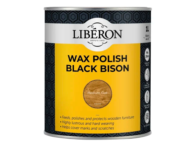 Black Bison Wax Paste Medium Oak 1kg, Liberon