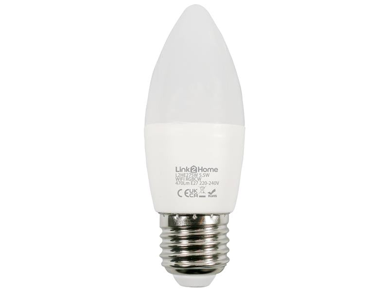 Wi-Fi LED ES (E27) Opal Candle Dimmable Bulb, White + RGB 470 lm 5.5W, Link2Home