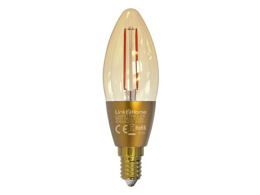 Wi-Fi LED SES (E14) Candle Filament Dimmable Bulb, White 400 lm 4.5W, Link2Home