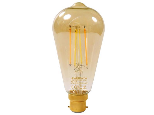 Wi-Fi LED BC (B22) Pear Filament Dimmable Bulb, White 470 lm 4.5W, Link2Home