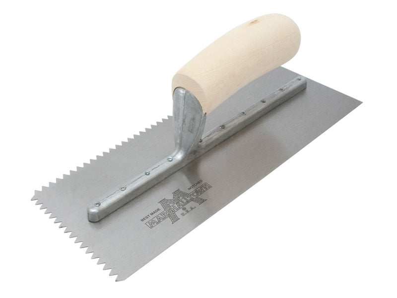 M701S Notched Trowel V 3/16in Wooden Handle 11 x 4.1/2in, Marshalltown