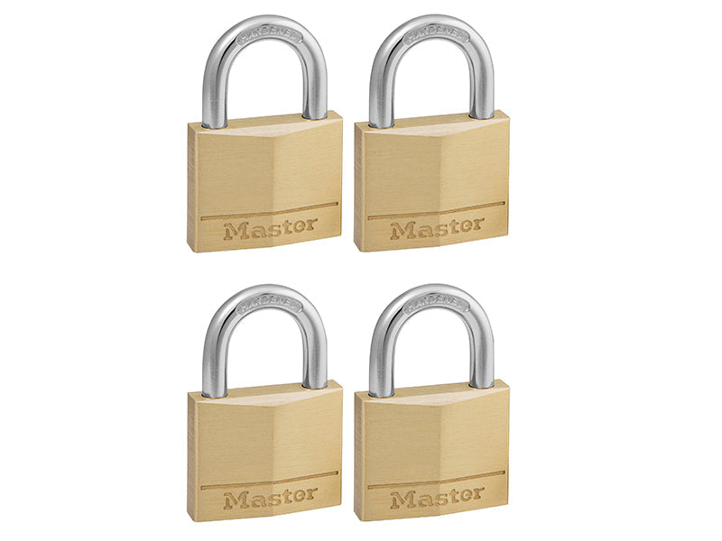 Solid Brass 40mm Padlock 4-Pin - Keyed Alike x 4, Master Lock