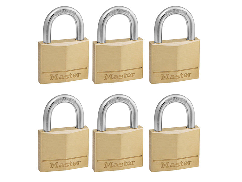 Solid Brass 40mm Padlock 4-Pin - Keyed Alike x 6, Master Lock