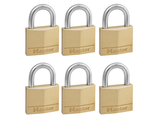 Solid Brass 40mm Padlock 4-Pin - Keyed Alike x 6, Master Lock