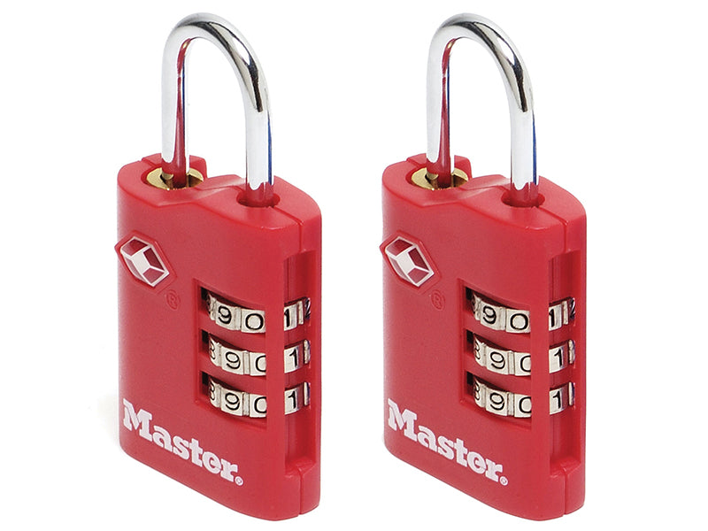 TSA 3-Digit Combination Zinc 30mm Padlock x 2, Master Lock