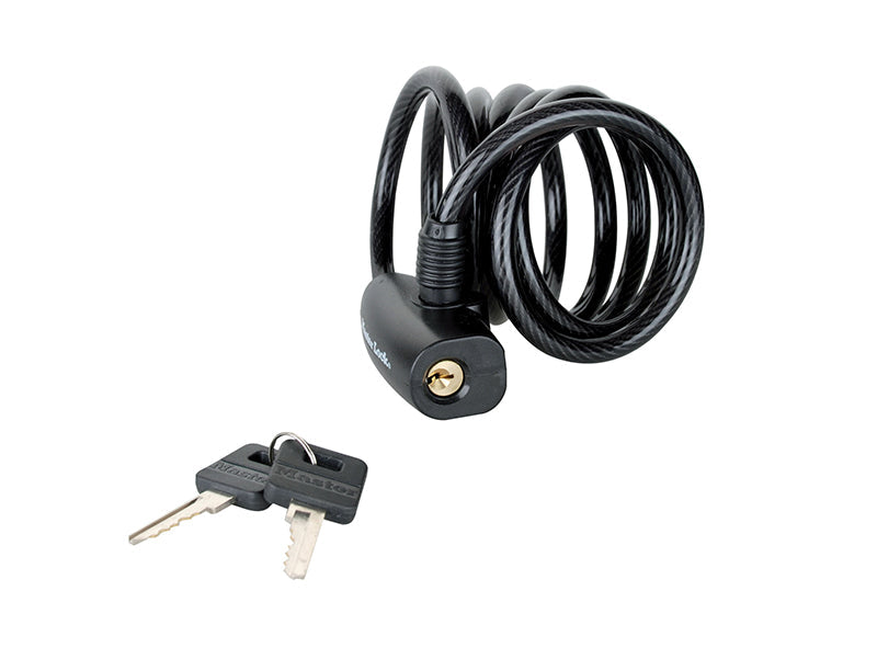 Black Self Coiling Keyed Cable 1.8m x 8mm, Master Lock