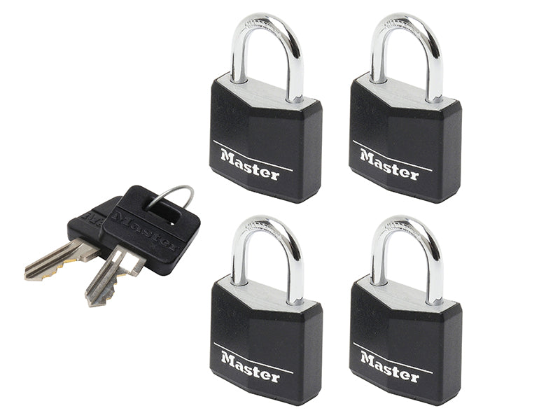 Aluminium Black Vinyl Cover 20mm Padlock 3-Pin - Keyed Alike x 4, Master Lock