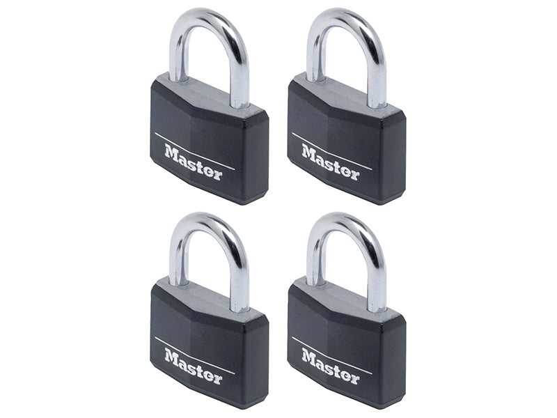 Aluminium Black Vinyl Cover 40mm Padlock 4-Pin - Keyed Alike x 4, Master Lock