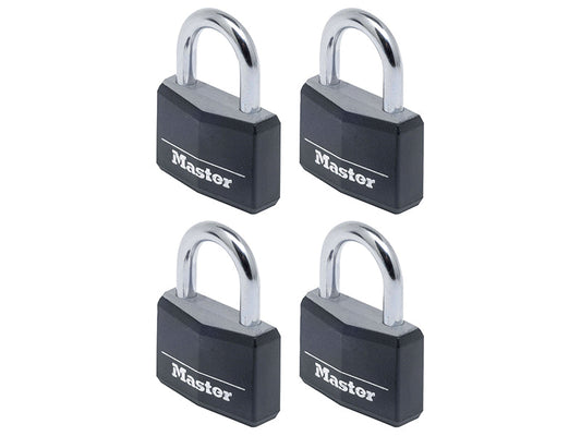 Aluminium Black Vinyl Cover 40mm Padlock 4-Pin - Keyed Alike x 4, Master Lock