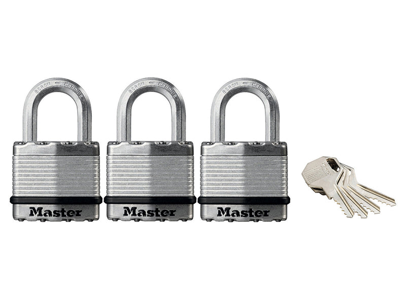 Excell™ Laminated Steel 45mm Padlock - 24mm Shackle - Keyed Alike x 3, Master Lock