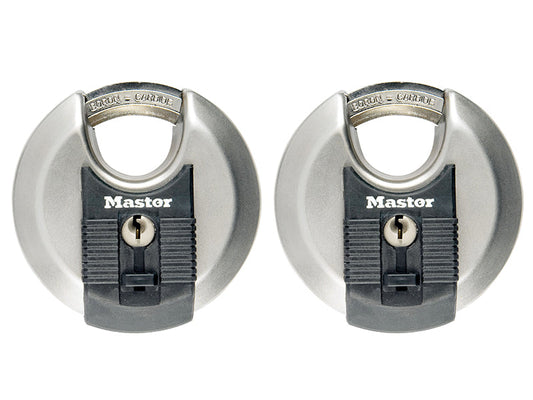 Excell™ Stainless Steel Discus 70mm Padlock Keyed Alike x 2, Master Lock