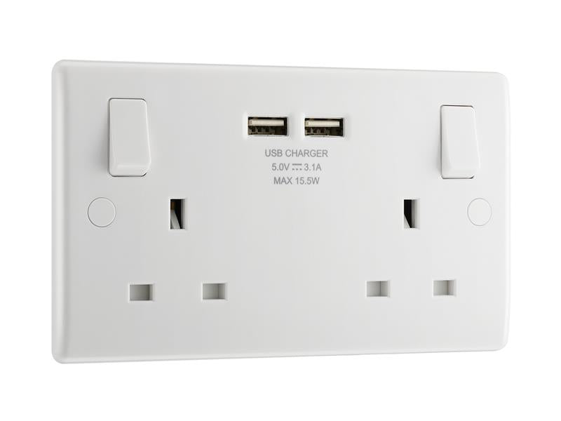 Switched Socket 2-Gang 13A with 2 x USB Ports, Masterplug