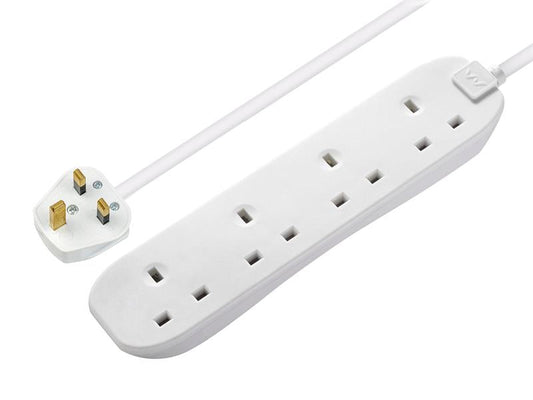 Extension Lead 240V 4-Gang 13A White 2m, Masterplug