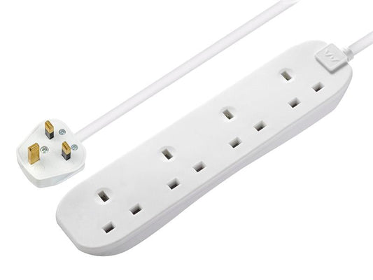 Extension Lead 240V 4-Gang 13A White 5m, Masterplug