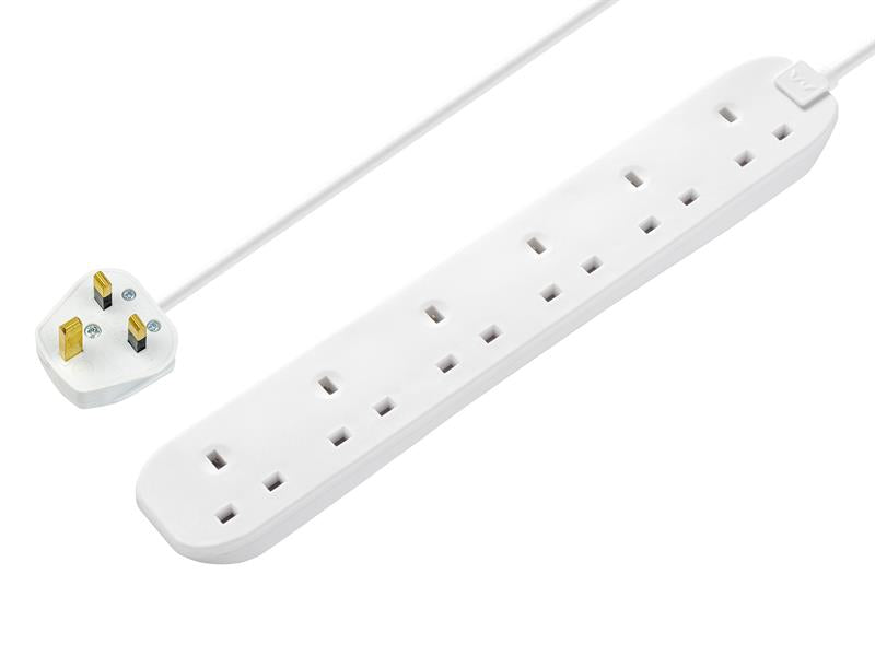 Extension Lead 240V 6-Gang 13A White 2m, Masterplug