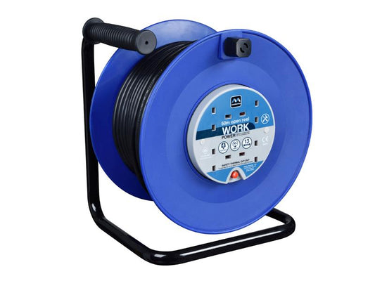 Heavy-Duty Cable Reel 240V 13A 4-Socket Thermal Cut-Out 50m, Masterplug