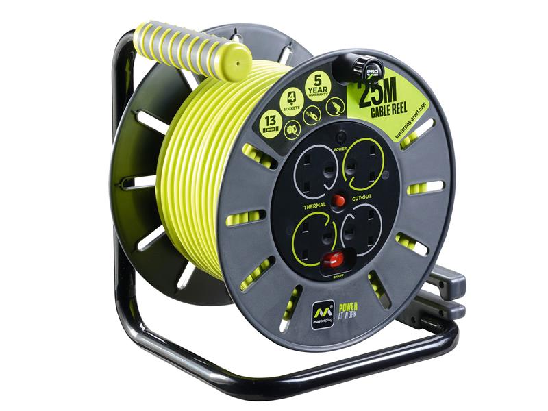 PRO-XT Open Cable Reel 240V 13A 4-Socket 50m, Masterplug