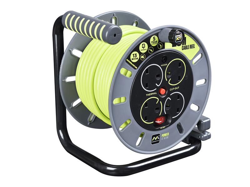 PRO-XT Open Cable Reel 240V 13A 4-Socket 25m, Masterplug