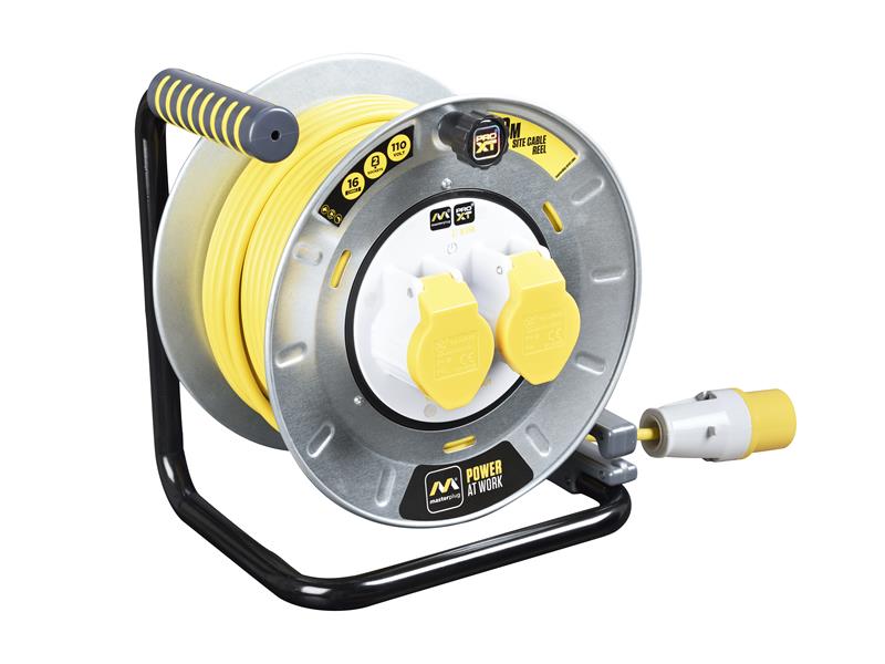 PRO-XT Metal Cable Reel 110V 16A Thermal Cut-Out 30m, Masterplug