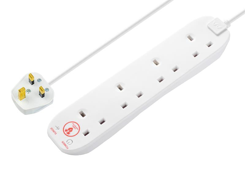 Extension Lead 240V 4-Gang 13A White Surge Protected 2m, Masterplug