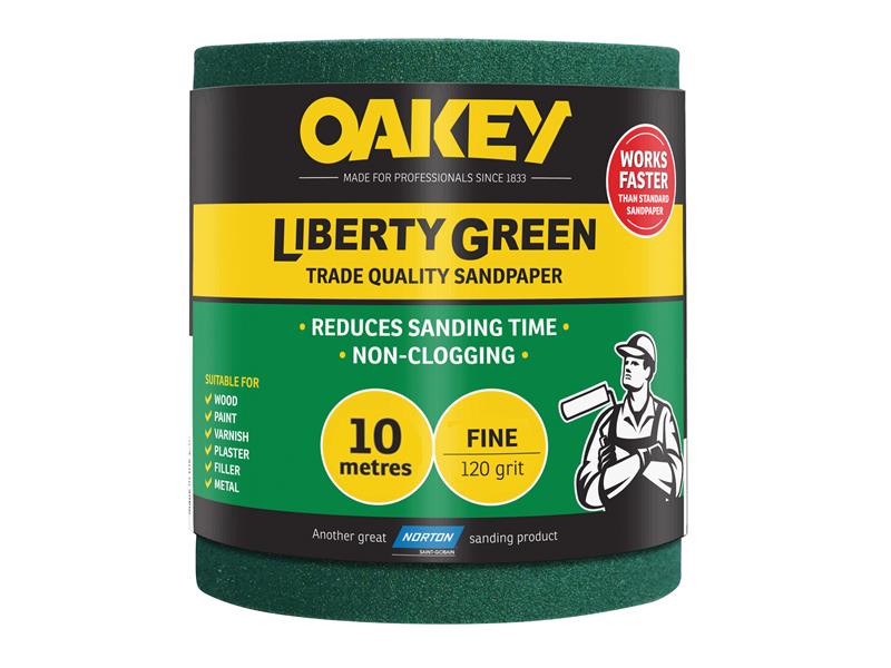 Liberty Green Sanding Roll 115mm x 10m Fine 120G, Oakey