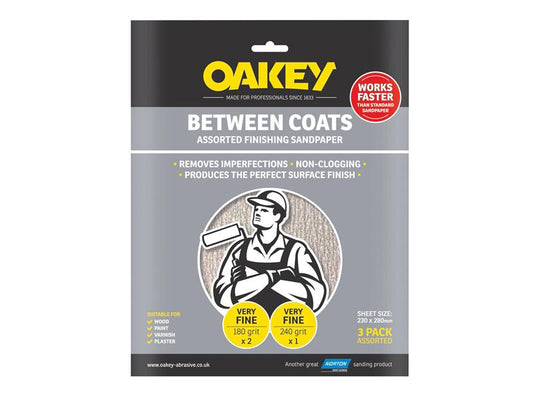 Between Coats Finishing Sandpaper 230 x 280mm Assorted (3), Oakey