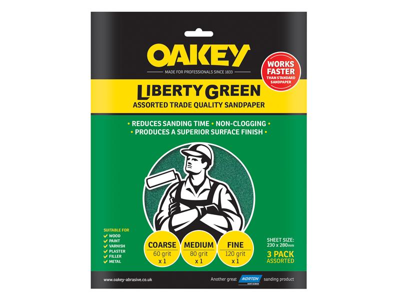 Liberty Green Aluminium Oxide Sheets 230 x 280mm Assorted (3), Oakey