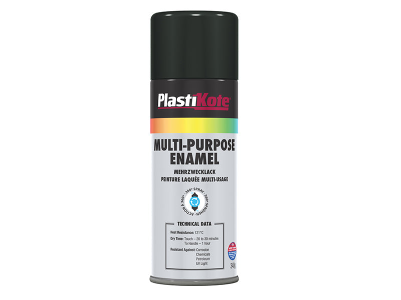 Multi Purpose Enamel Spray Paint Gloss Black 400ml, PlastiKote