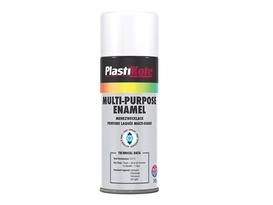 Multi Purpose Enamel Spray Paint Matt White 400ml, PlastiKote