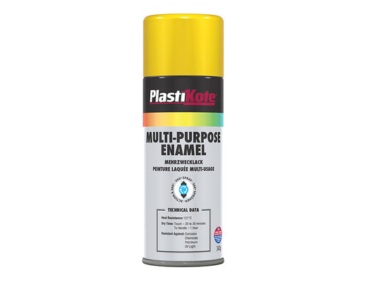 Multi Purpose Enamel Spray Paint Gloss Yellow 400ml, PlastiKote