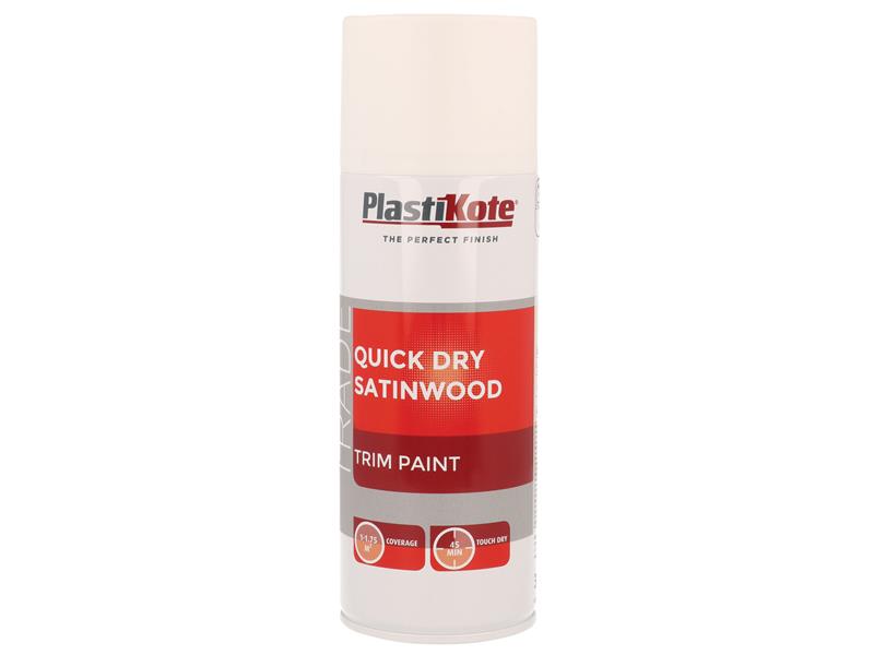 Trade Quick Dry Trim Spray Satinwood White 400ml, PlastiKote