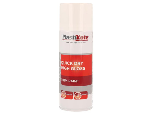 Trade Quick Dry Trim Spray Paint High Gloss White 400ml, PlastiKote