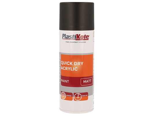 Trade Quick Dry Acrylic Spray Paint Matt Black 400ml, PlastiKote