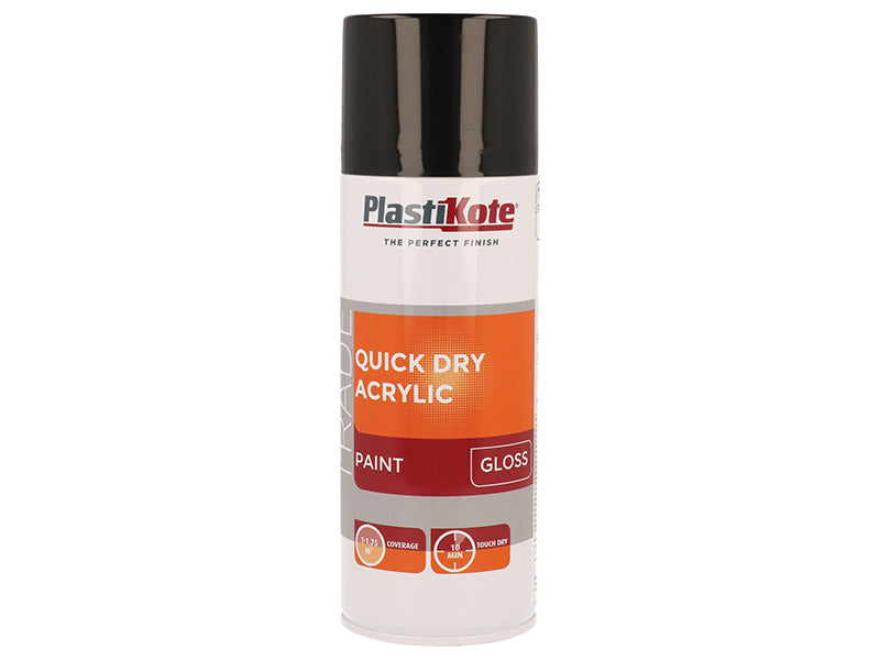 Trade Quick Dry Acrylic Spray Paint Gloss Black 400ml, PlastiKote