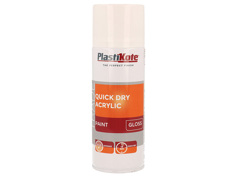 Trade Quick Dry Acrylic Spray Paint Gloss White 400ml, PlastiKote