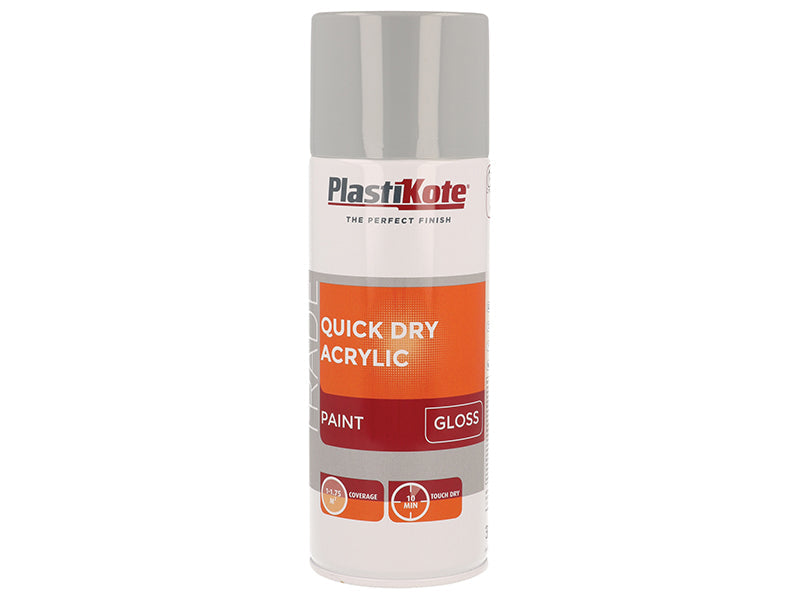 Trade Quick Dry Acrylic Spray Paint Gloss Grey 400ml, PlastiKote