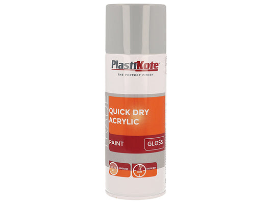 Trade Quick Dry Acrylic Spray Paint Gloss Grey 400ml, PlastiKote