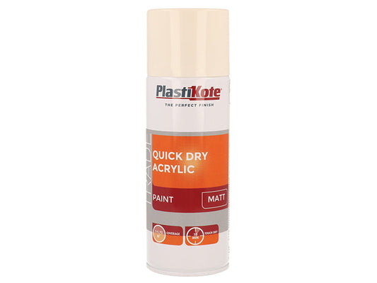 Trade Quick Dry Acrylic Spray Paint Matt Magnolia 400ml, PlastiKote