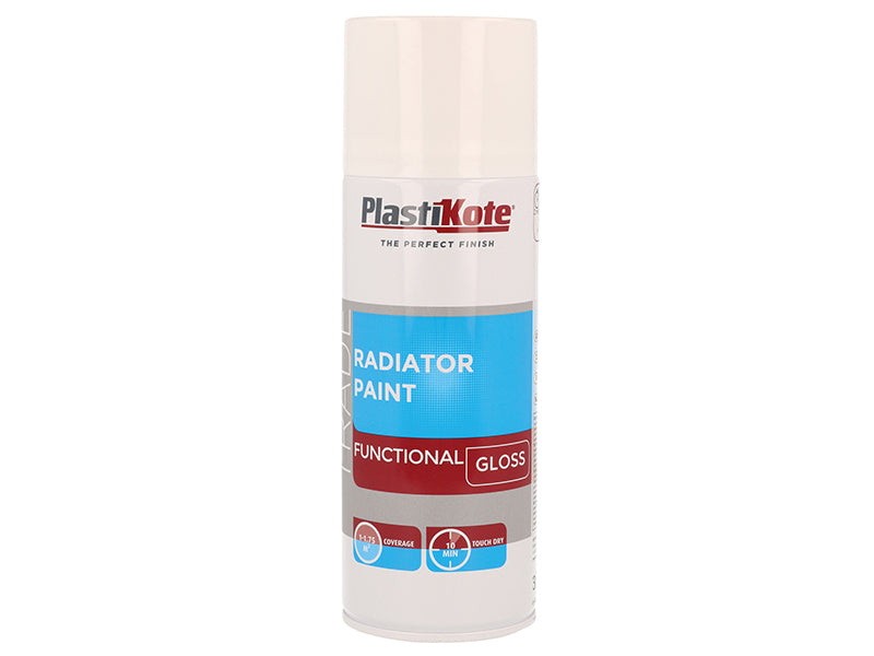 Trade Radiator Spray Paint Gloss White 400ml, PlastiKote