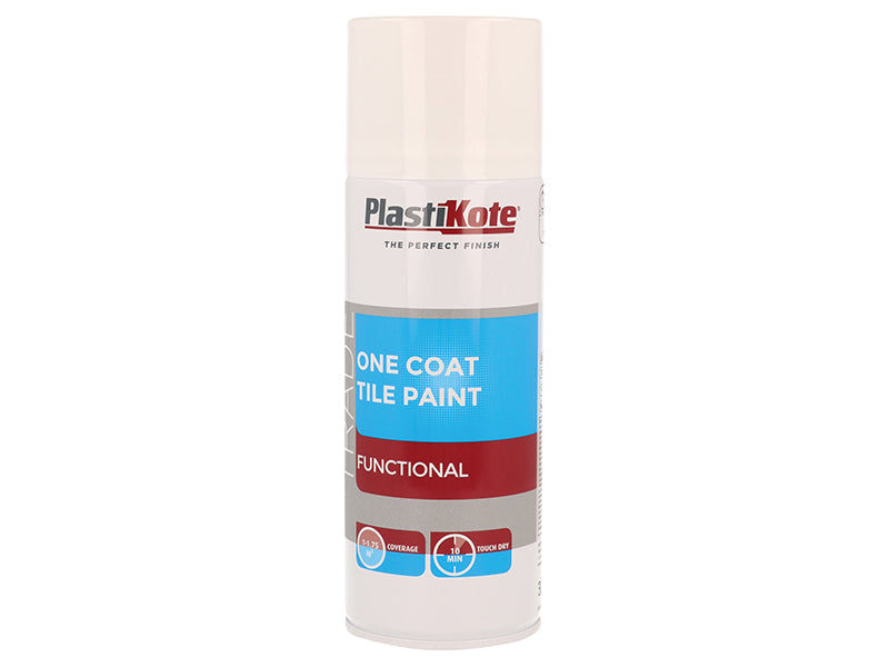 Trade One Coat Spray Tile Paint Gloss White 400ml, PlastiKote