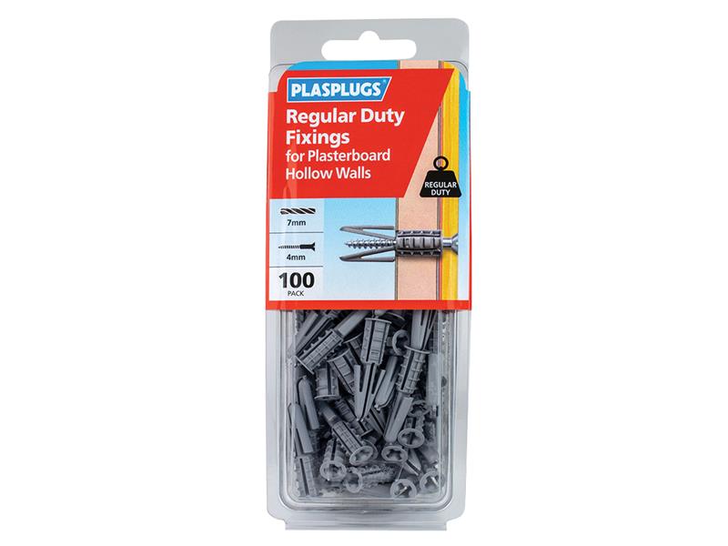 Regular-Duty Fixings Pack of 100, Plasplugs