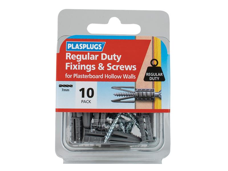 Regular-Duty Fixings & Screws Pack of 10, Plasplugs